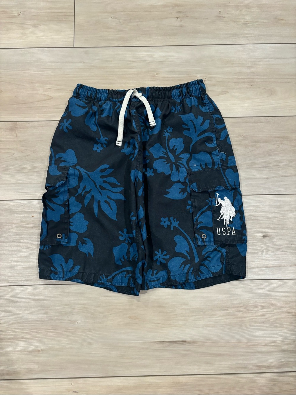 U.S. Polo Assn. Y2K Big Pony baggy men’s Blue and Black Floral Swim Trunks